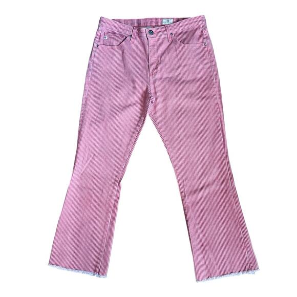 AG Adriano Goldschmeid Women’s Sz 29 Pink Stripe Flare Crop Jean Jodi Denim - Picture 4 of 16